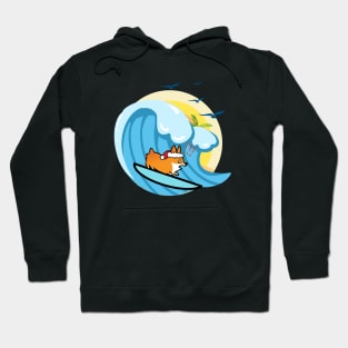 Funny Corgi Surfing- dog Surf Hoodie